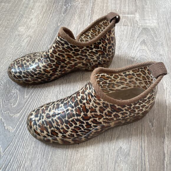 Henry Ferrera New York Leopard Print Jelly Ankle Rain Boots Rubber Sz 10 Punk - Picture 1 of 7